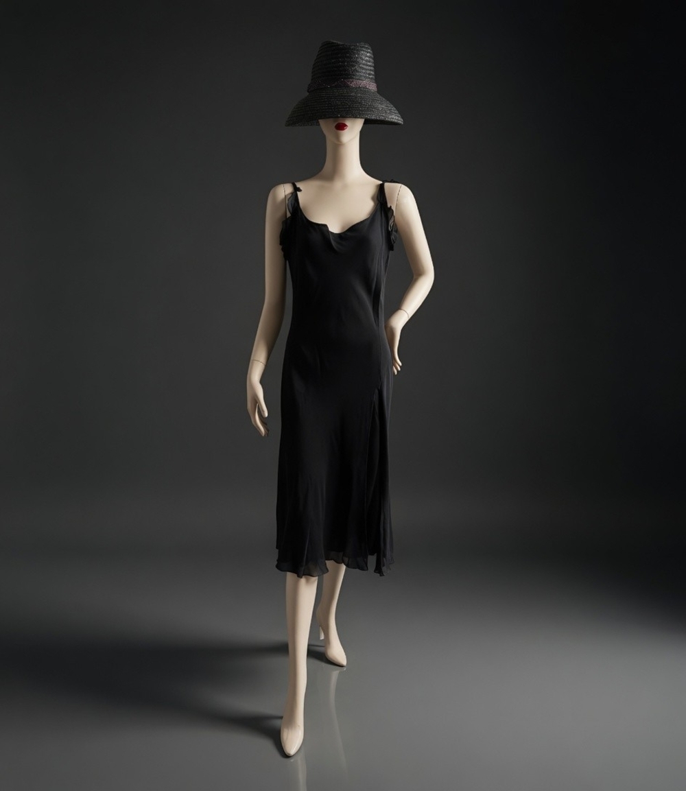 Vintage LAPIS Women Gown M Black V Neck Ruffle Sheer Ball Gown Tie Shoulder Midi - Picture 5 of 13